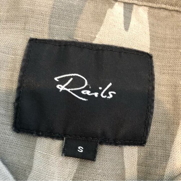 Rails army green gray camo linen blend button shirt dress size Small - Picture 8 of 16